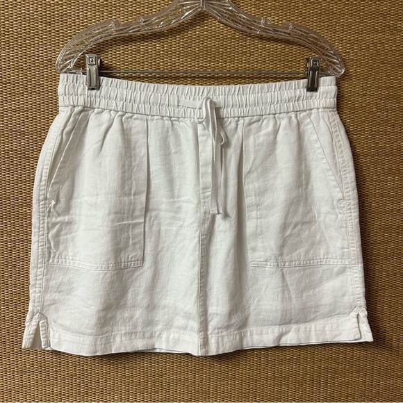 Old Navy Skirt Womens M White Linen Blend Drawstring Elastic Waist Pockets Short - Picture 1 of 9